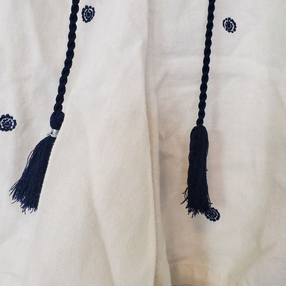 Old Navy Womens Large White Linen Blend Embroidered Tassel Pull On Shorts Navy - Picture 4 of 16